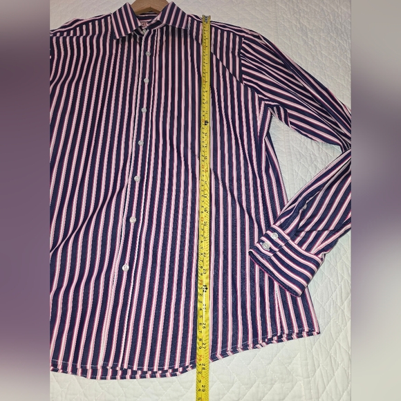 Thomas Pink Purple & Pink Striped Slim Fit Button-Up Dress Shirt Men's Size 16 - Picture 8 of 9